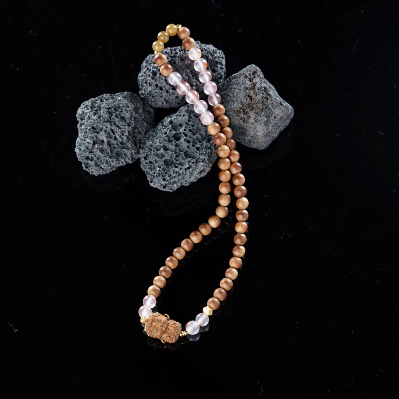 【萱草】老山檀横纹老料0.6绿度母双圈手串