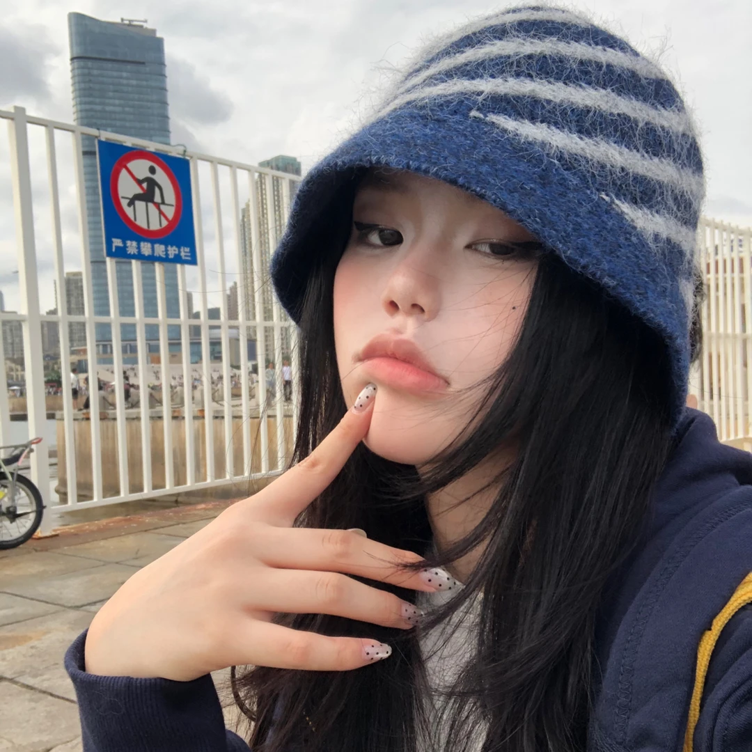 韩系ins风条纹款混纺针织渔夫帽女秋冬保暖百搭显脸小帽子韩版