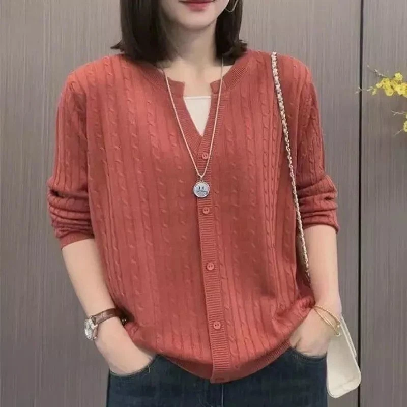 欧美风时尚长袖毛衣休闲宽松针织女装百搭开衫洋气上衣春秋