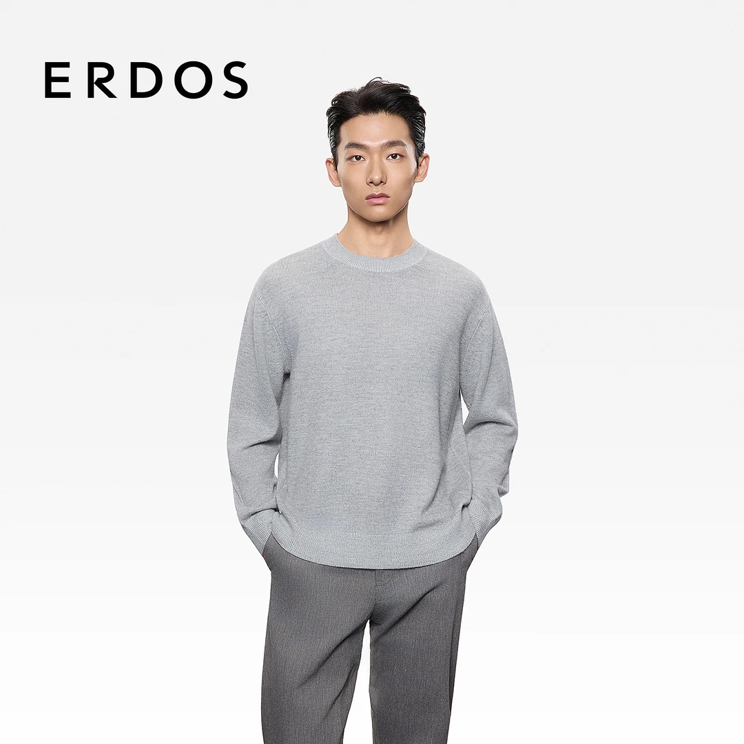 ERDOS 男装圆领羊绒套衫25年秋冬新品百搭纯色休闲通勤针织衫