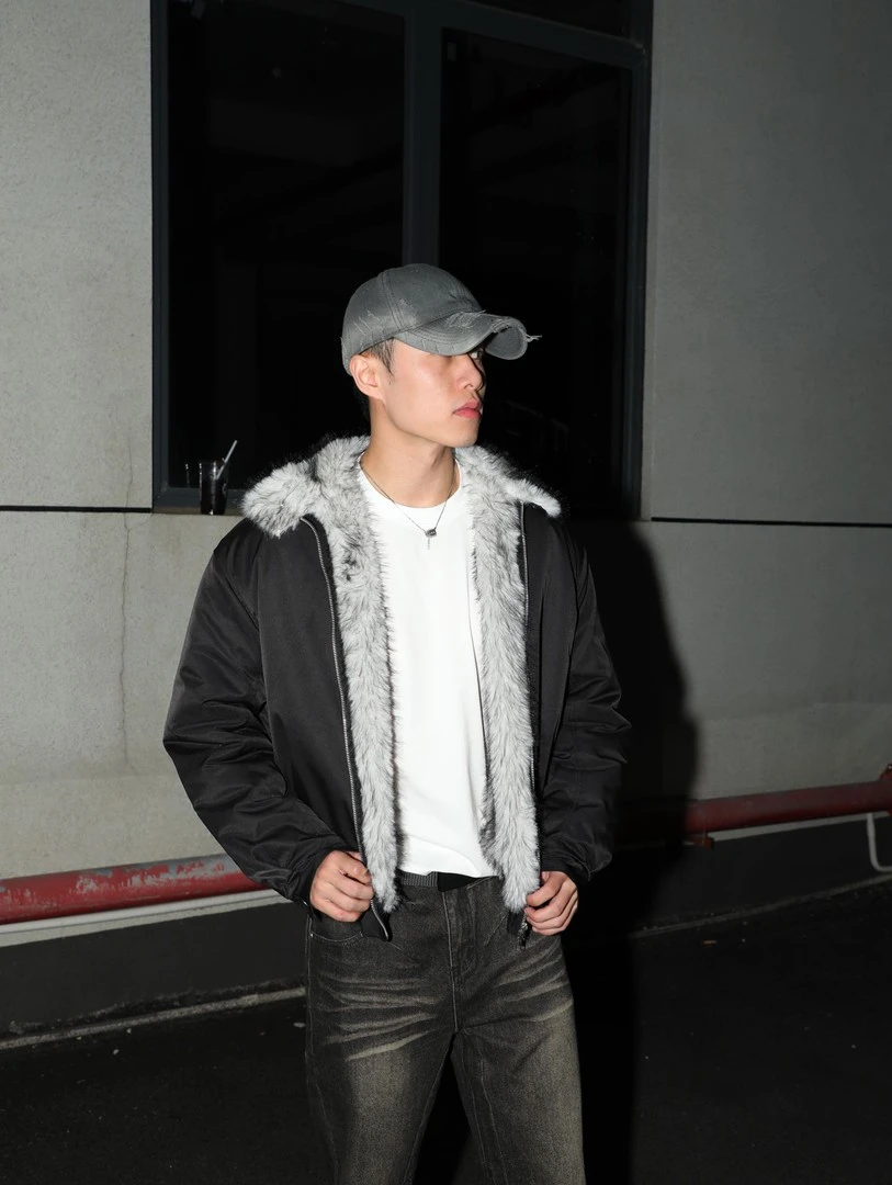 8221 狼王座山雕仿狼毛哈灵顿棉服外套加厚bomber夹克cleanfit