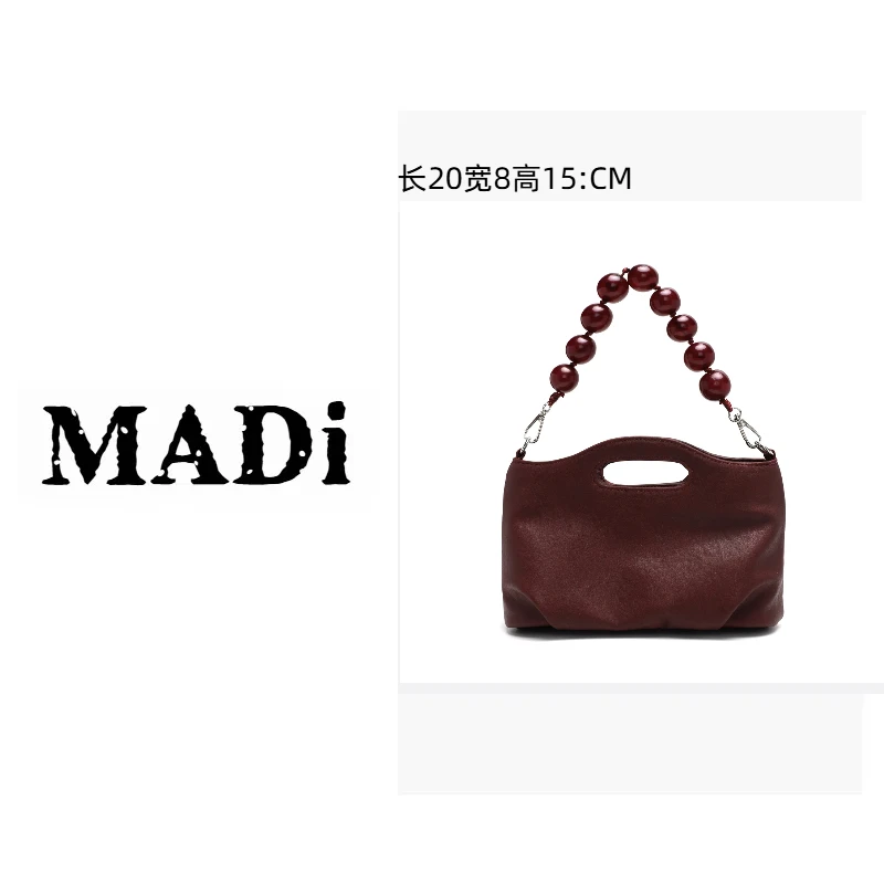 MADI/原创设计新款串珠单肩软皮复古洋气气质手提包-2025-复古红