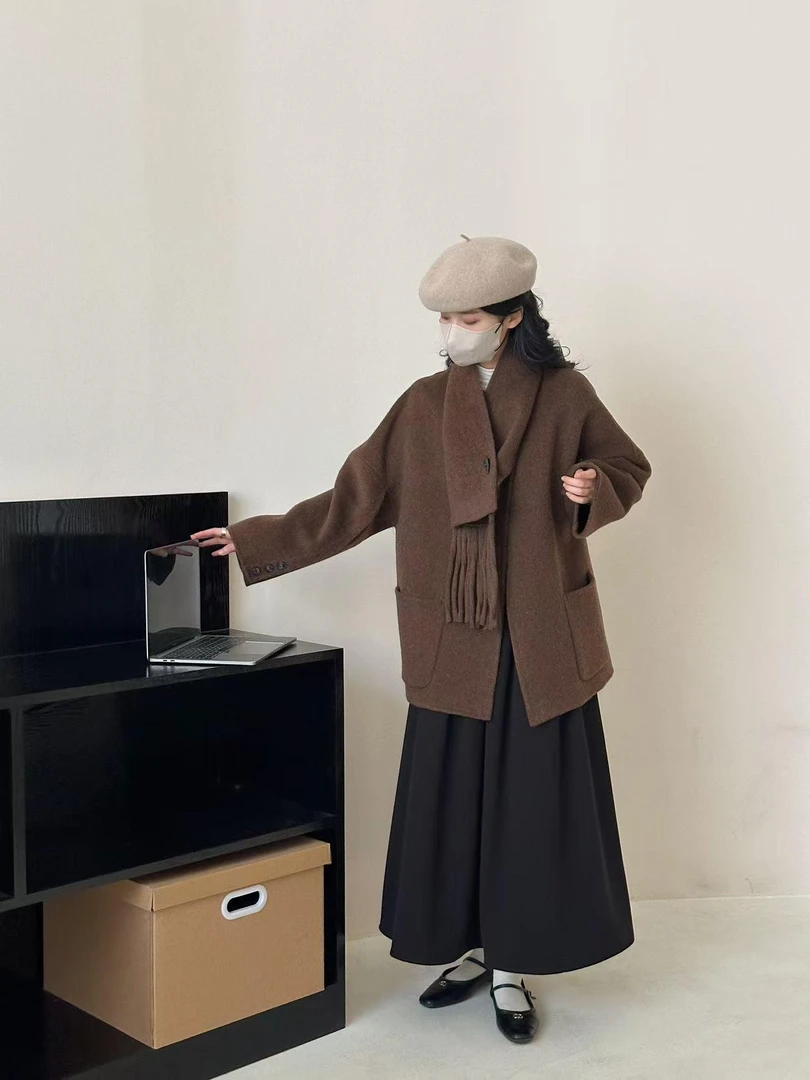 杨杨 时尚气质双面Y绒大衣5221带围脖两件套