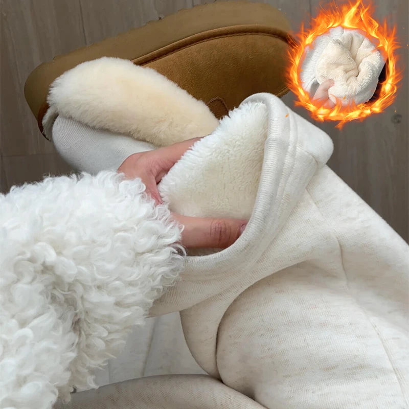 冬季加绒糯米裤女2025新款宽松舒适直筒裤休闲高腰慵懒风阔腿裤子