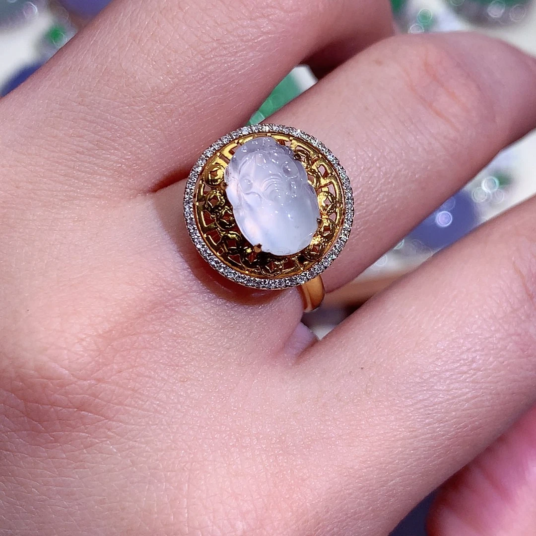 翡翠18K金镶嵌吊坠(不含链)