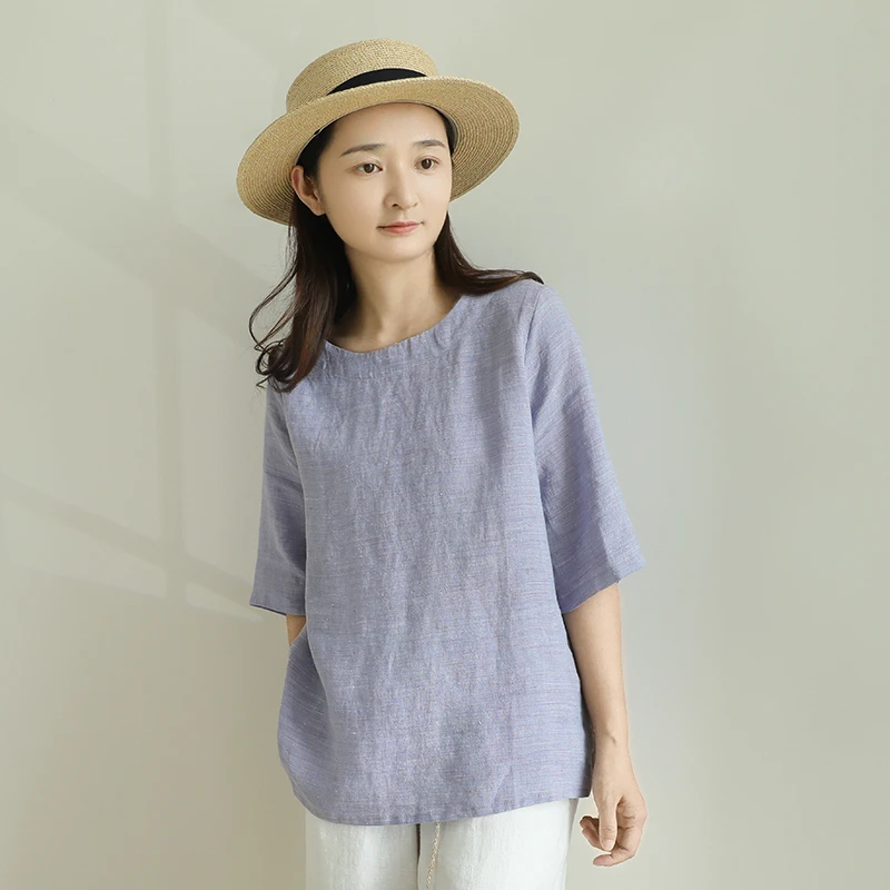 尘染松弛小众上衣女2025春季新款汉麻休闲短袖开春文艺设计感T恤