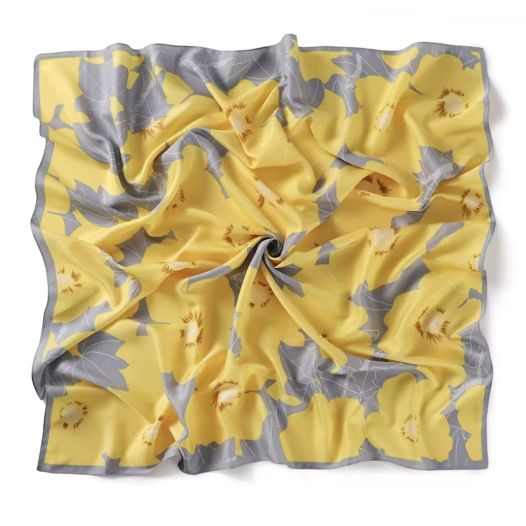 【金黄秋菊】A028冬季春秋经典时尚优雅方巾百搭气质护颈薄款丝巾