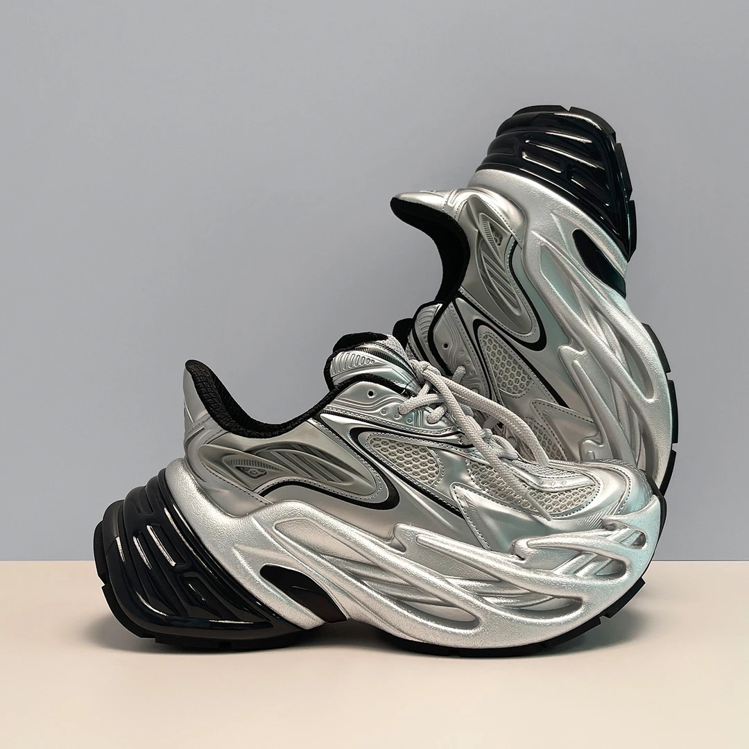 百搭银色老爹鞋男女款2025新款厚底增高休闲鞋情侣机甲运动鞋潮牌