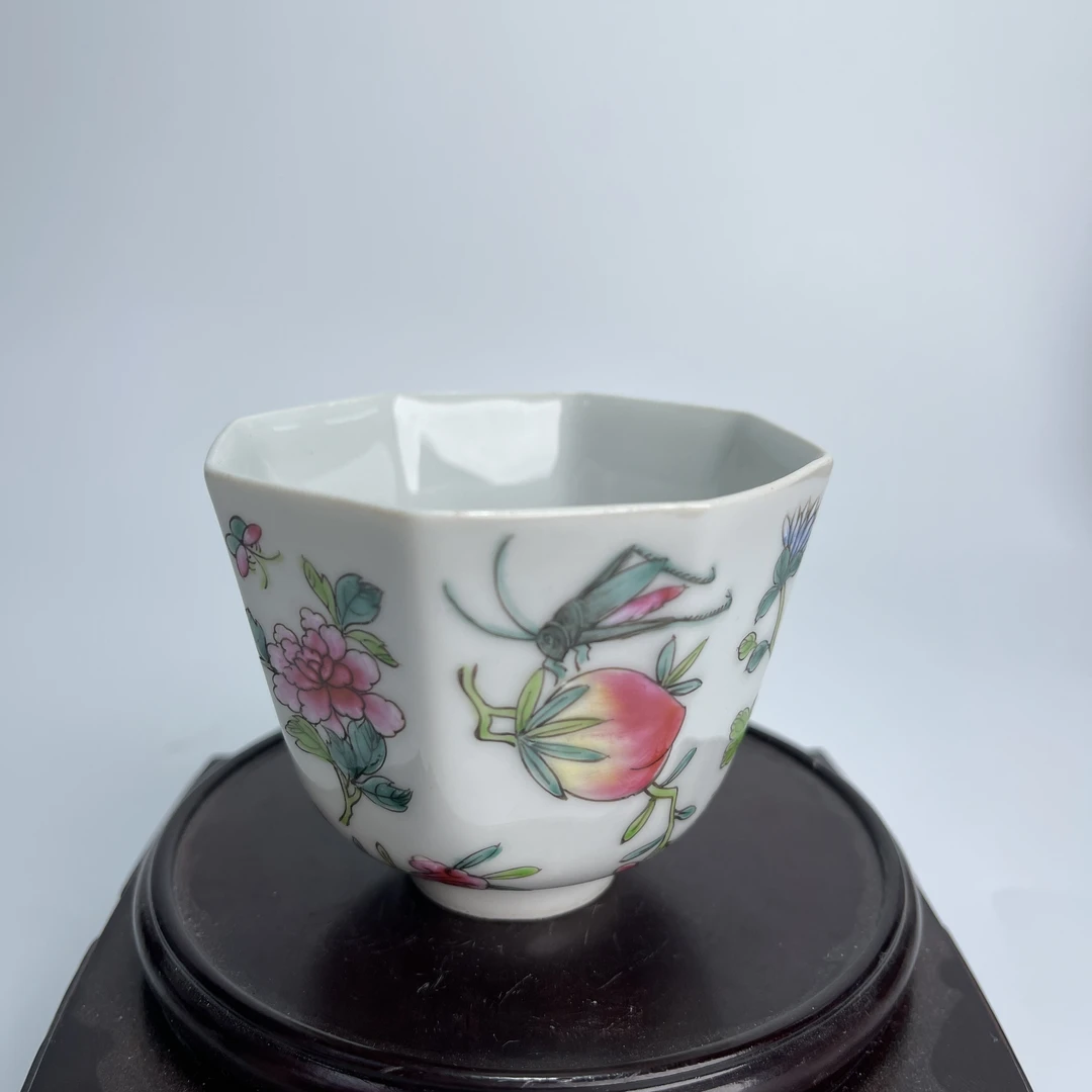粉彩花卉八方杯H8182
