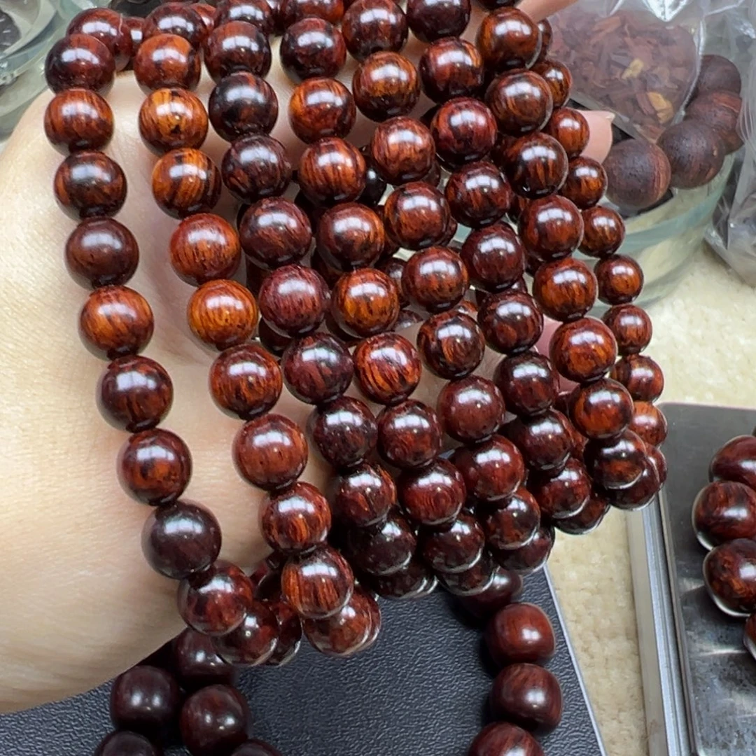 手串/手链花梨木类海南红降08黑金满油满纹微瑕
