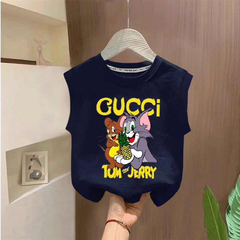 夏季新款无袖T恤男女儿童宝宝中长款外穿洋气百搭宽松纯棉背心潮t