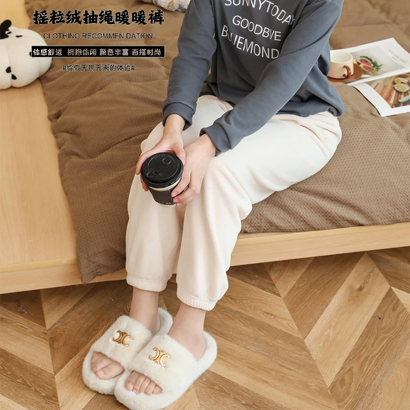 时尚都市摇粒绒抽绳塑形显瘦休闲暖暖裤-D