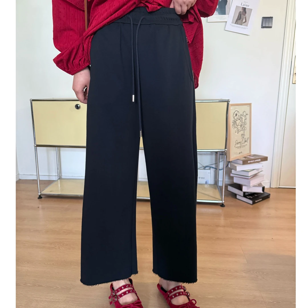 晶咕【棉感滑滑裤】休闲百搭宽松直筒全腰松紧纯色休闲裤