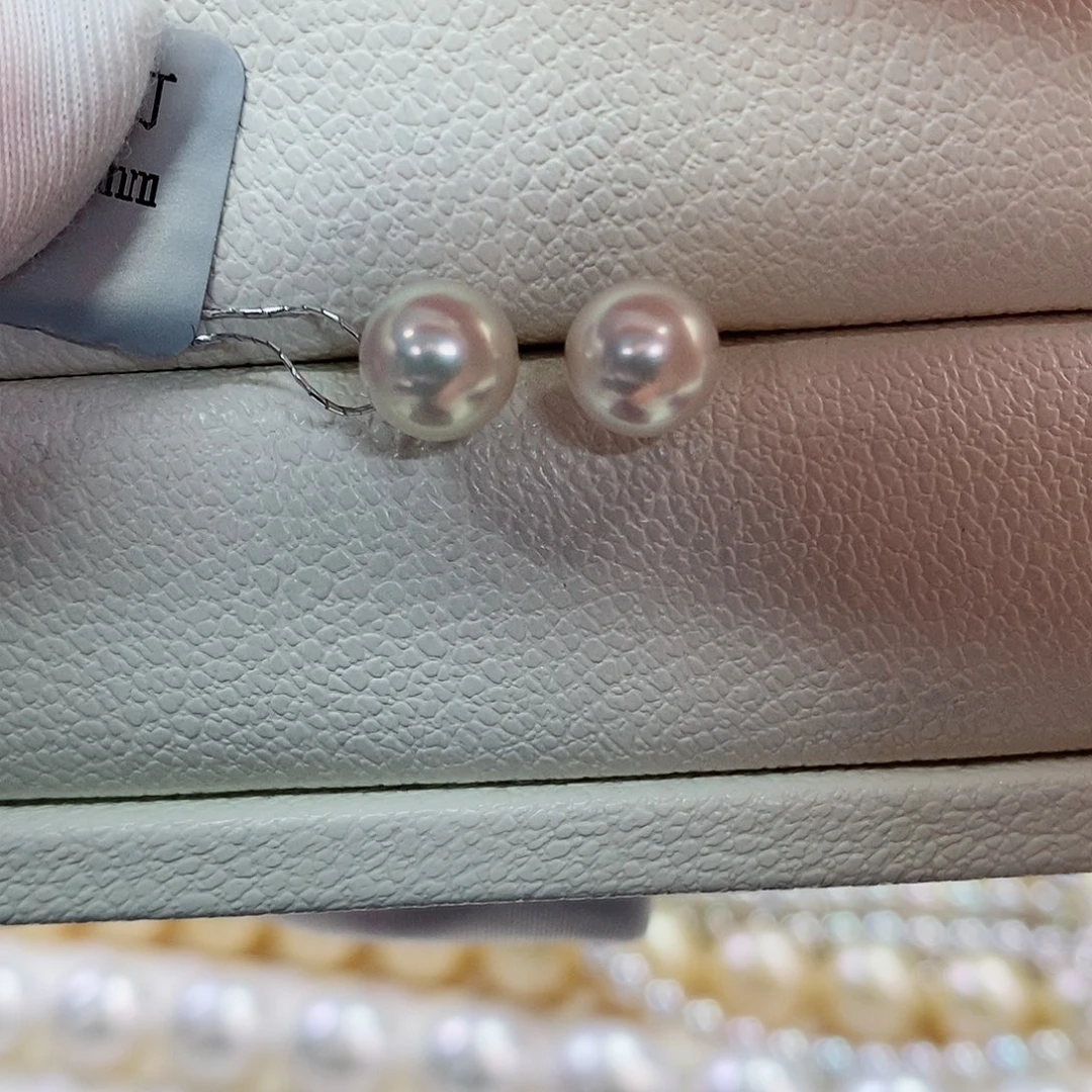 银S925镶嵌耳饰海水珍珠7-7.5