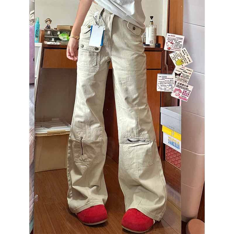 微胖mm休闲设计感高个子微喇牛仔裤女秋季新款复古水洗显瘦工装裤