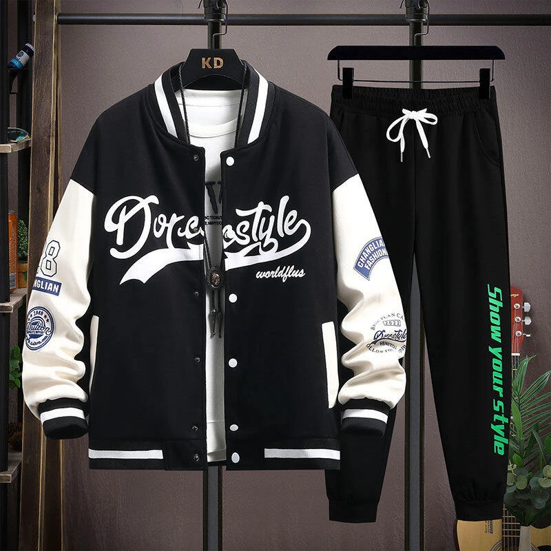 2025春秋季男士帅气潮牌宽松休闲青少年棒球服运动两件套棉质8703