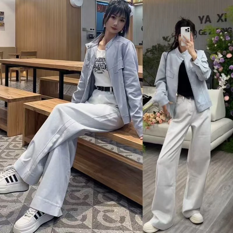 【队队定制】~【渣渣灰】春季宽松显瘦直筒裤高腰收腹百搭阔腿长裤