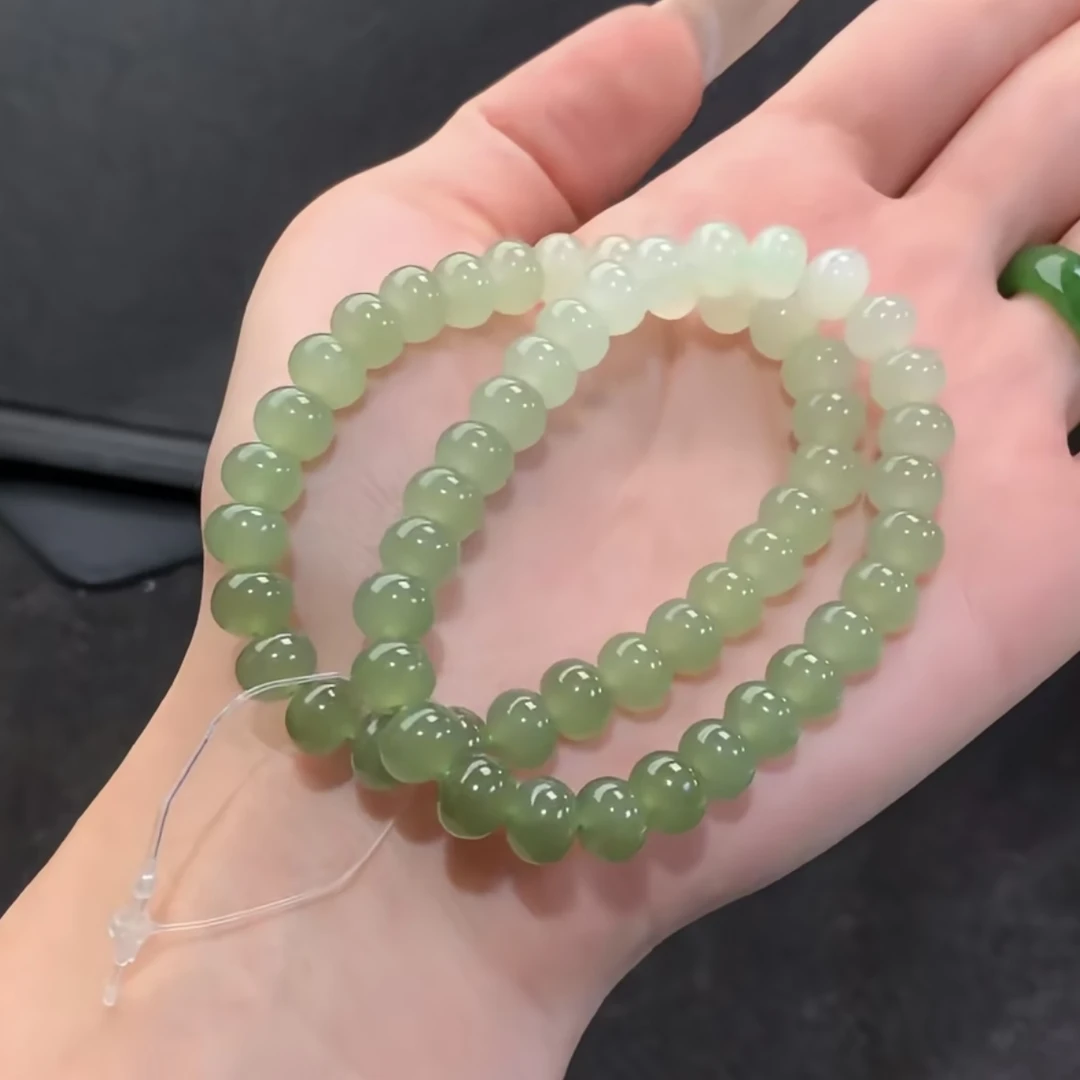 和田玉j68G渐变手串算盘冰透雅清新多色多样性发一
