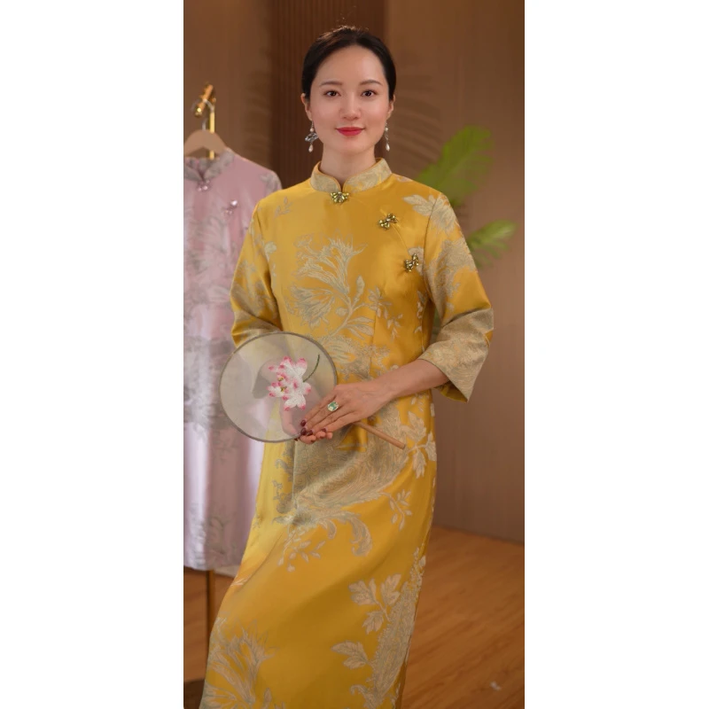 品优-【清】凤舞｜秋冬季新款改良款旗袍女装连衣裙2024C402-桃子