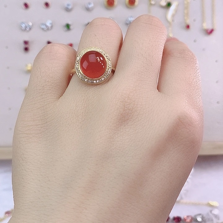 南红玛瑙戒指银S925镀金镶嵌