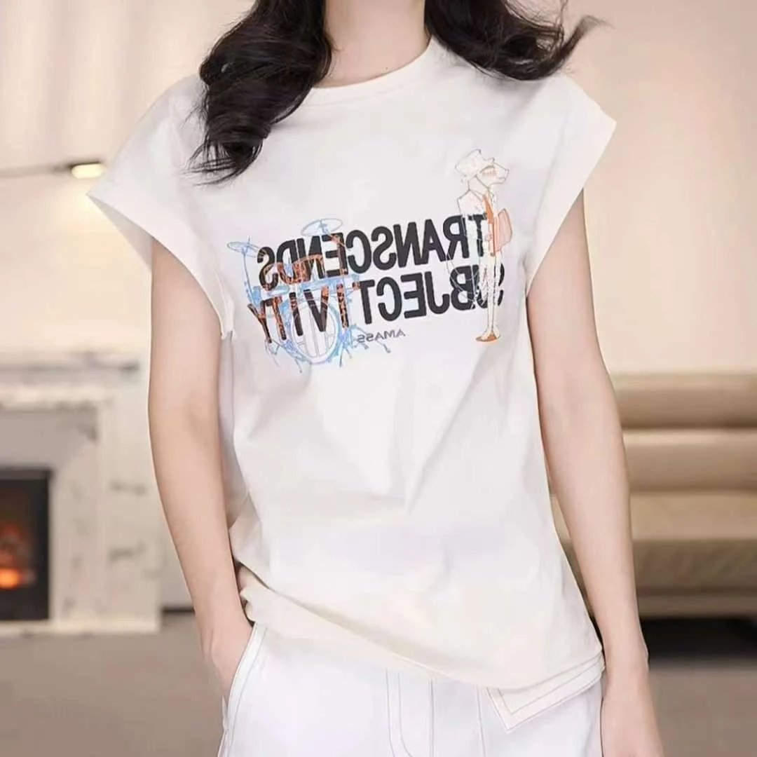 【专柜】商场同款夏季新款字母印花圆领时尚无袖休闲T恤女530096