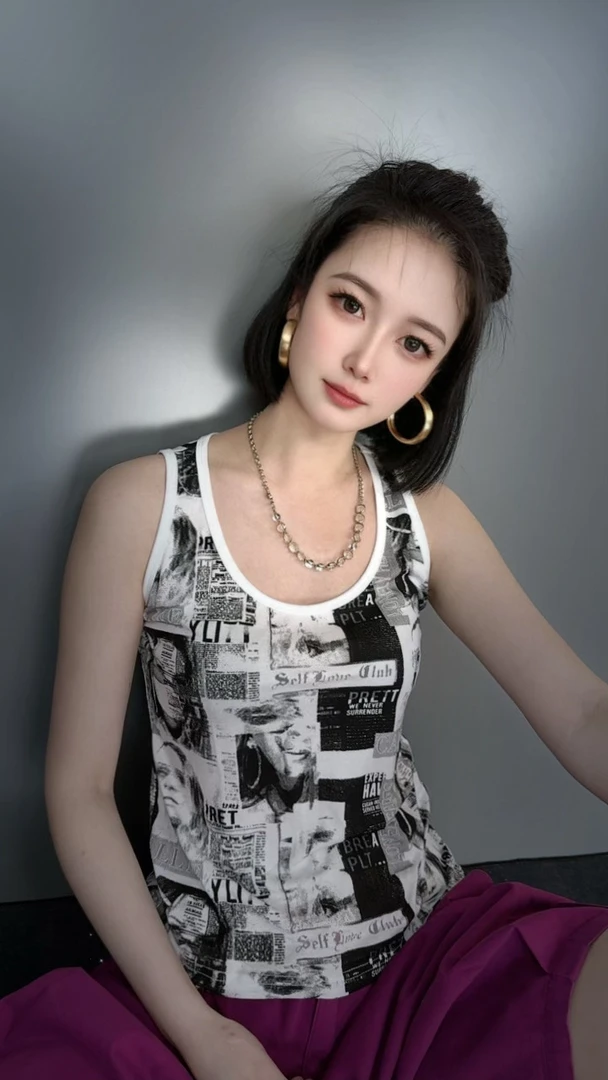 YUZHU丨拓谷女装上衣吊带运动时尚女士印花无袖X40966