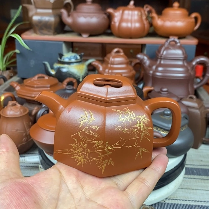 茶壶紫砂六方牛盖260cc原矿赵庄朱泥特价