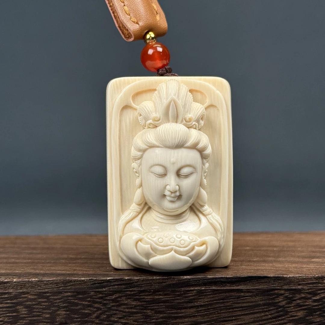 H83-78天然猛犸牙 雕刻观音34*52*22mm一物一图 假一罚十