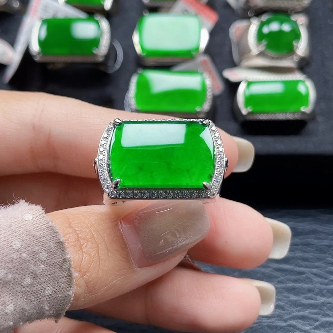 翡翠银S925镶嵌戒指天然A货翡翠没运费险3796