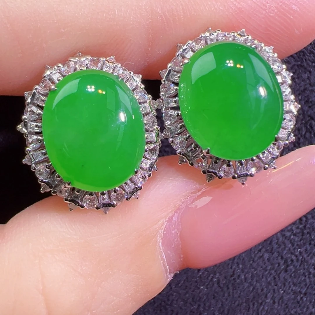 翡翠18K金镶嵌耳饰耳包