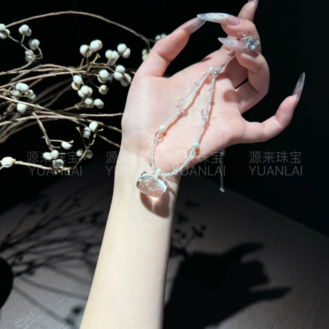 C*雪喵星*白水晶法棍猫项链YL3521