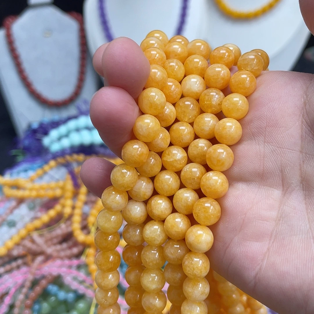 玛瑙/玉髓未镶嵌半成品蜜蜡黄玉8m散珠