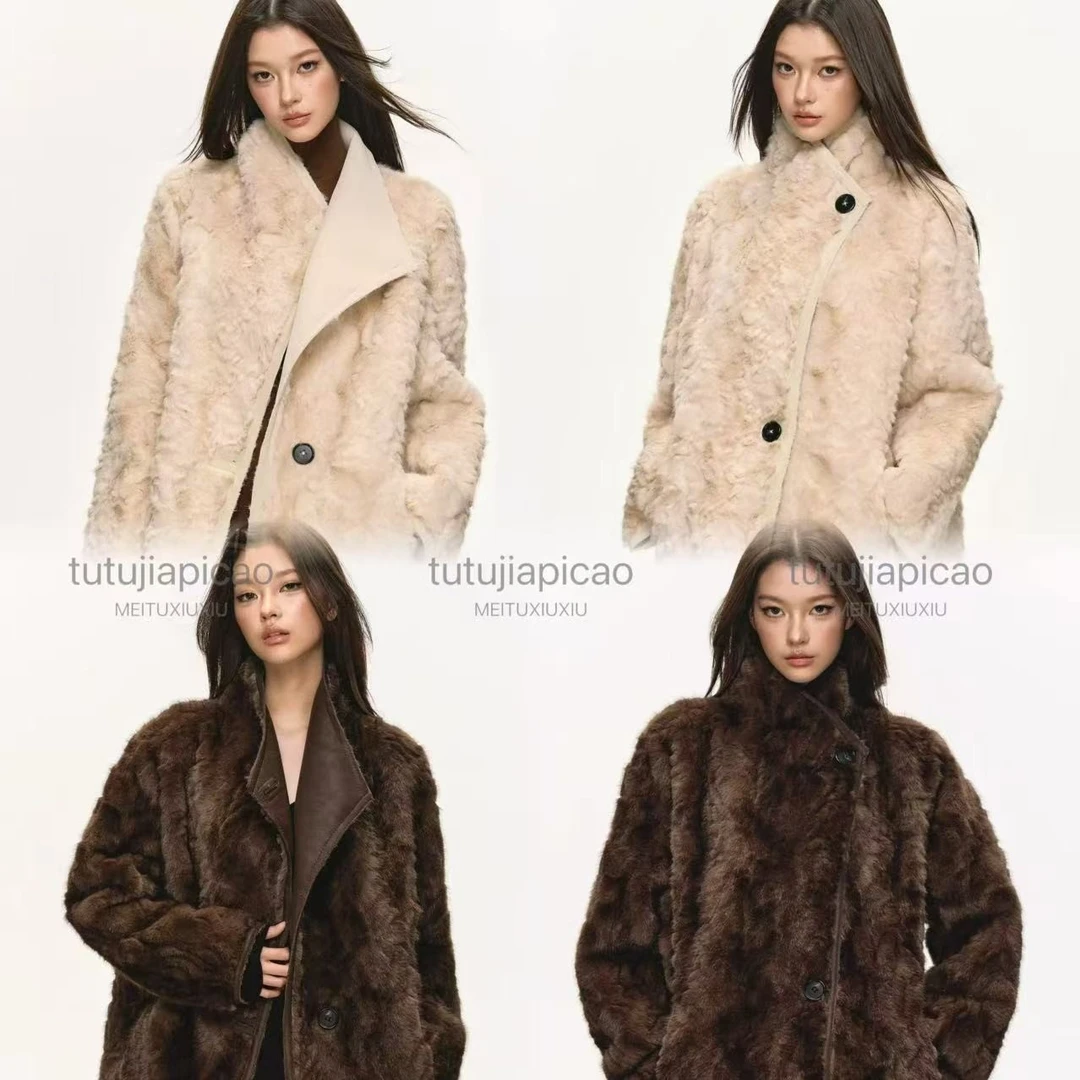【摩登日记】慵懒老钱风环保皮毛一体毛毛外套