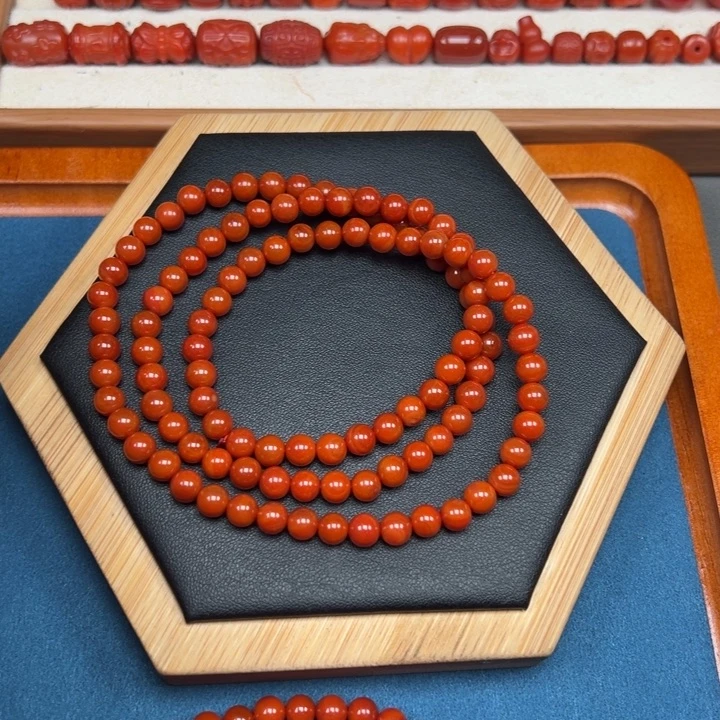 南红玛瑙未镶嵌卡6柿子红火焰108一条