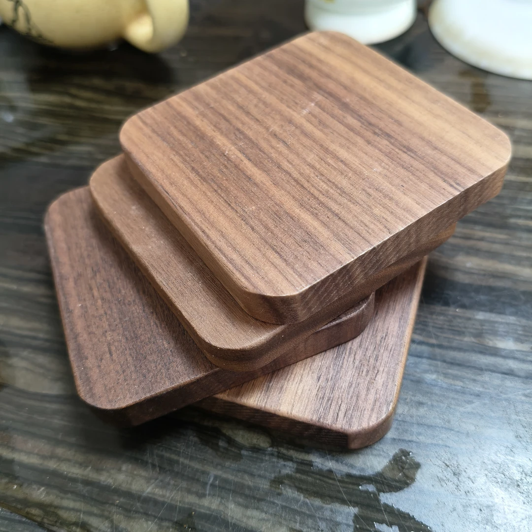 十个黑胡桃杯垫实木隔热垫复古日式茶艺家居装饰手工木方木块垫
