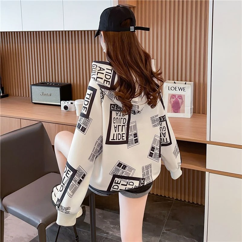 春秋新爆薄款校服内搭上衣初高中学生帽衫网红潮牌字母卫衣女洋气