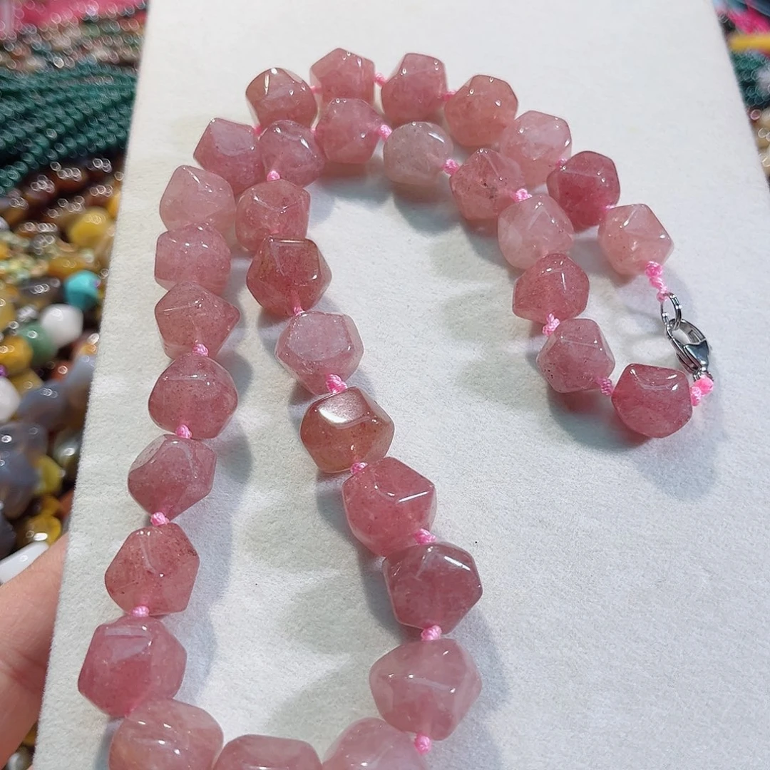 玛瑙/玉髓未镶嵌珠宝半成品草莓晶塔链一条13mm