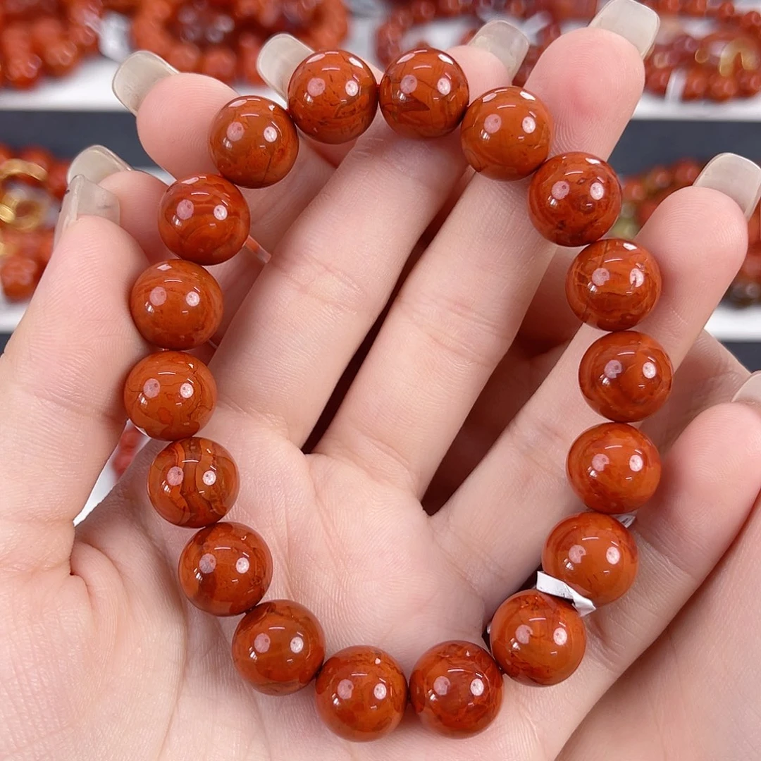 南红玛瑙未镶嵌瓦西柿子红火焰11mm手串