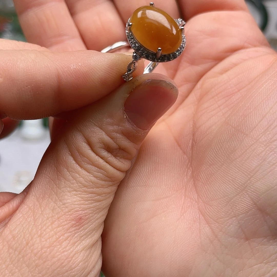 银S925镶嵌戒指和田玉（糖玉）