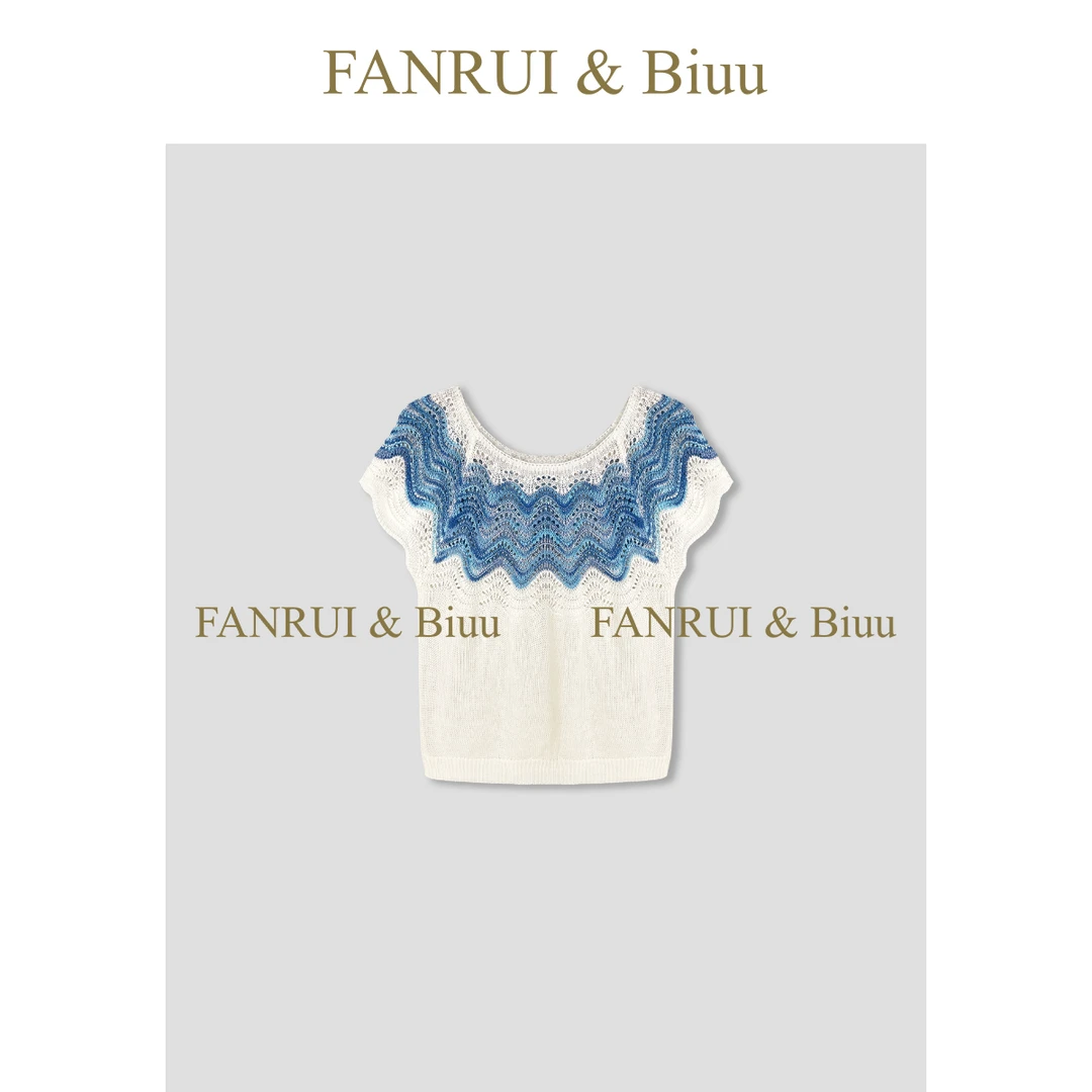 FANRUI/泛芮「浮诘」独特镂空设计感温婉女士小飞袖针织上衣B16925