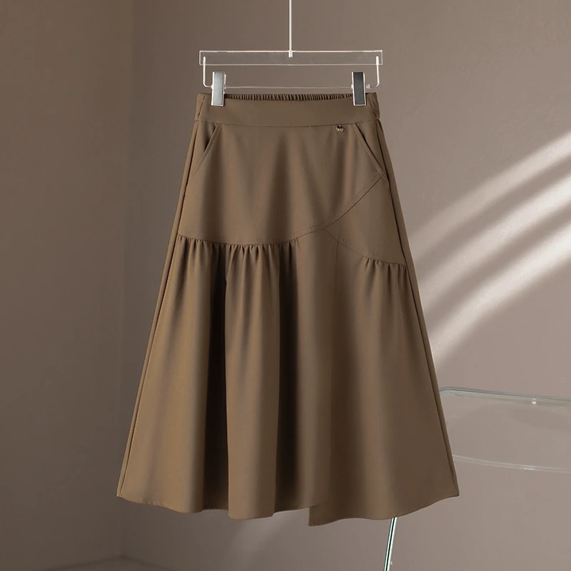 拉夏贝尔不规则显瘦半身裙女2025年春秋季新款松紧腰休闲宽松伞裙