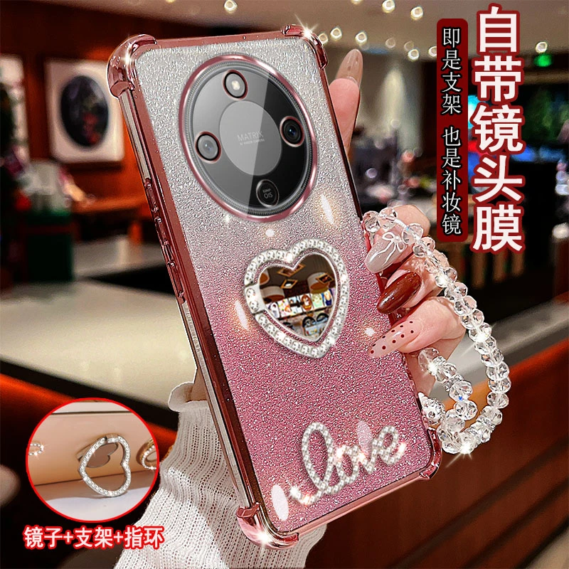 适用荣耀X70手机壳MTN-AN00镶钻指环支架防摔套女款镜头全包时尚