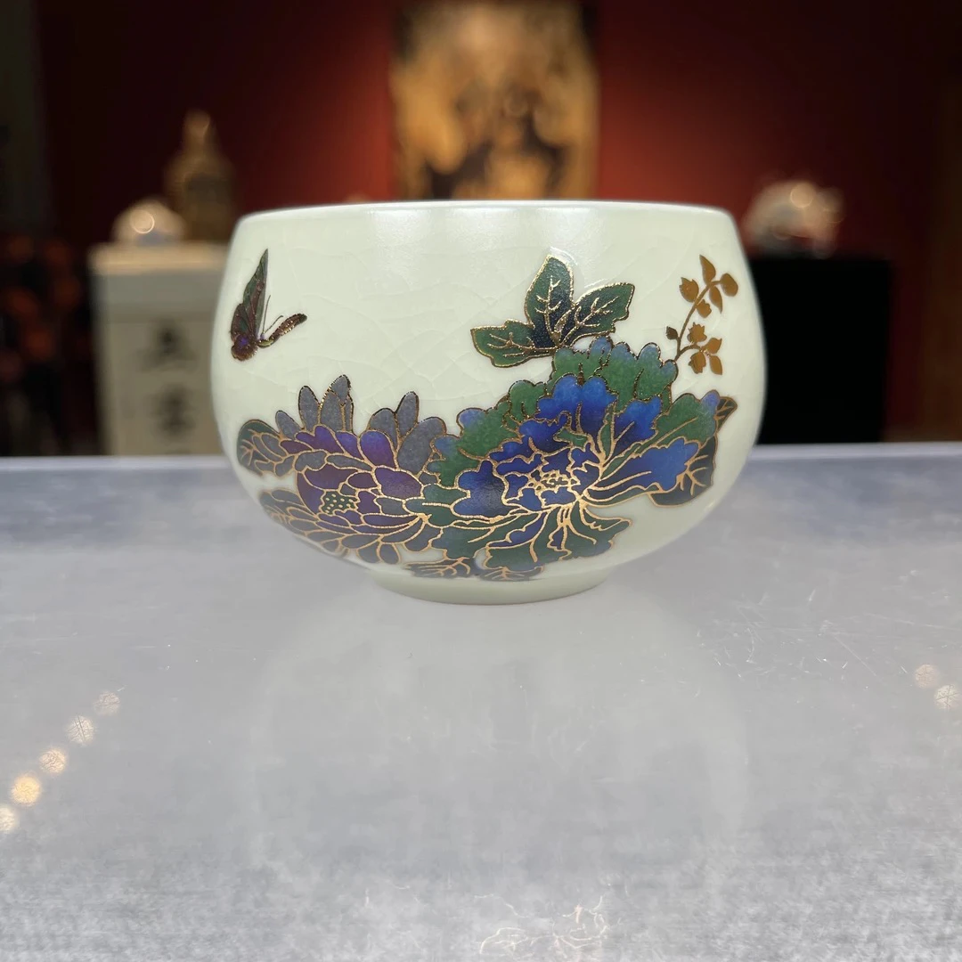 高端茶具汝窑蝶恋花主人杯