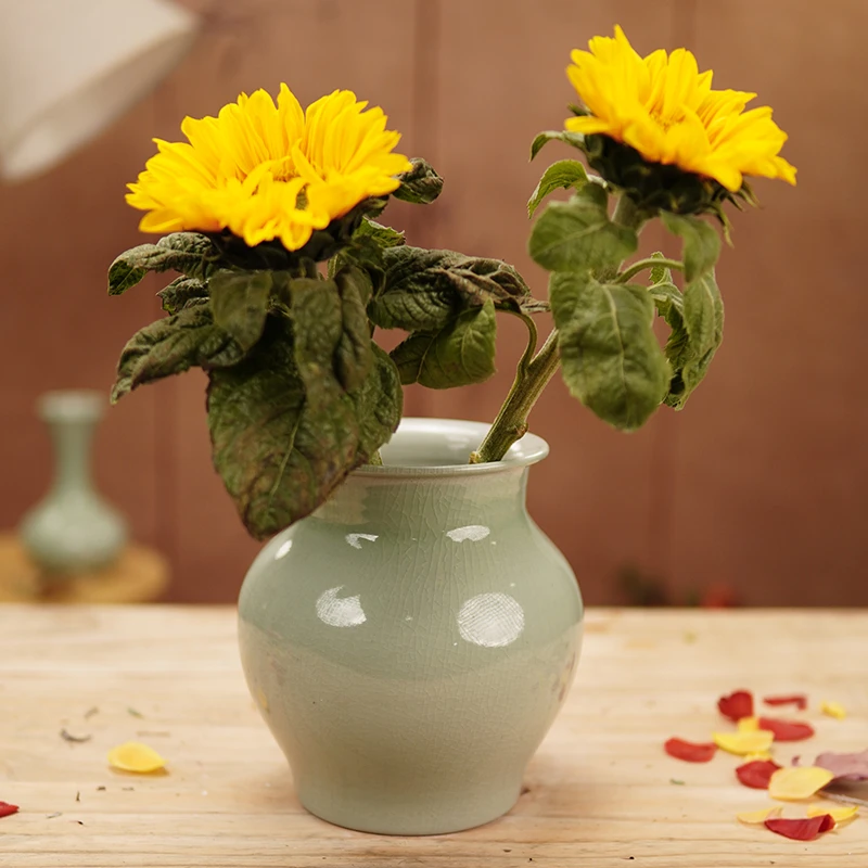 景德镇新中式陶瓷花瓶经典客厅青瓷高级感水培可养鲜花台面陶罐子