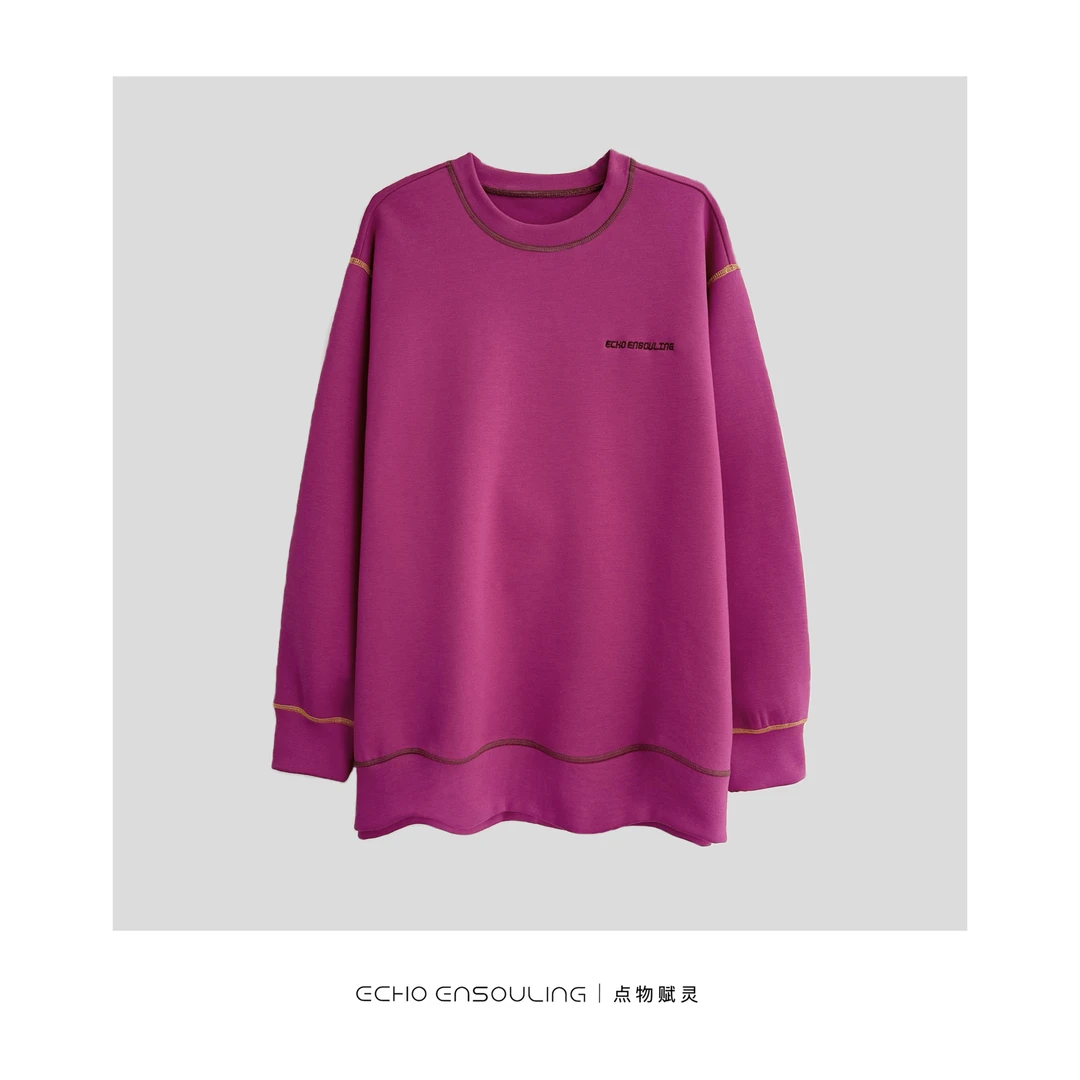 ECHO ENSOULING/点物赋灵E22405刺绣线条阔版休闲百搭卫衣T恤