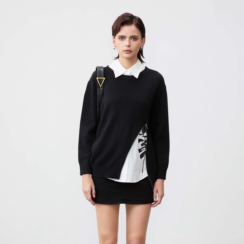 【粉丝专享】圣迪奥时尚个性撞色印花衬衫两件套针织衫S24183510