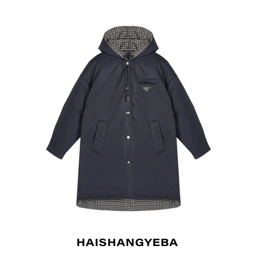 【海上叶爸】新款2025秋冬百搭连帽宽松双面穿中长款棉服