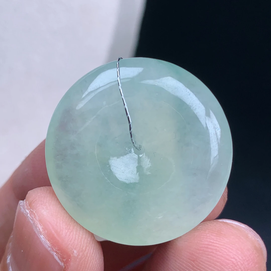 缅甸天然A货翡翠冰晴绿平安扣吊坠 精美通透百搭 尺寸28.4-5.8mm