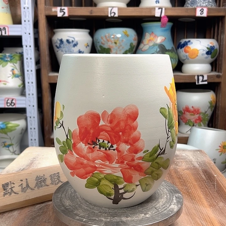 陶但盆红牡丹陶瓷