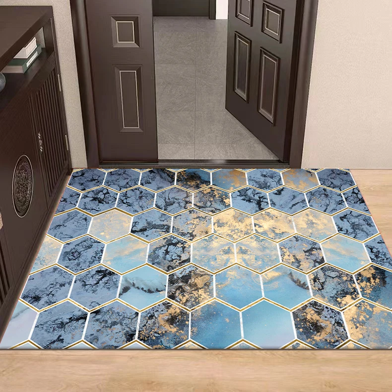 蓝色六边形藻泥门垫入户门垫家用玄关吸水可裁剪卫生间吸水垫子